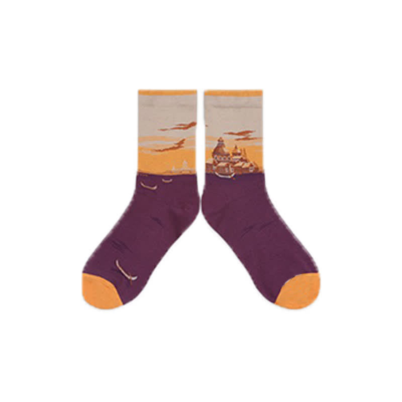 Plusock Castle Sunset Quarter Socks(3 Pairs) - Orange - EU35-40(US2-7) - image 10