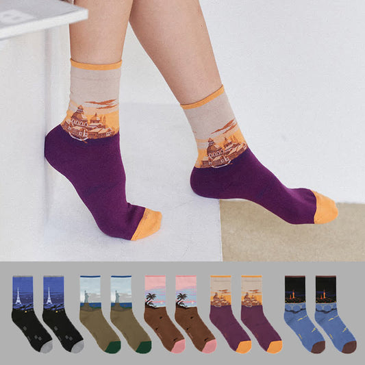 Plusock Castle Sunset Quarter Socks(3 Pairs) - Multicolor - EU35-40(US2-7) - image 0