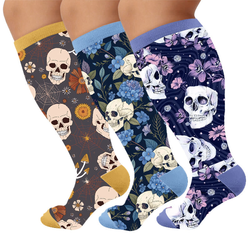 Plusock Plus Size Skull Series Compression Socks - Multicolor(3 Pairs) - 4XL - image 1