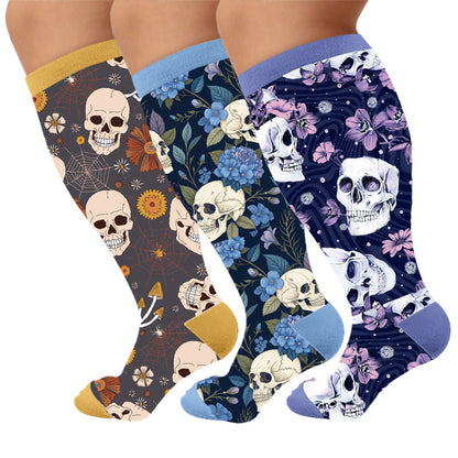Plusock Plus Size Skull Series Compression Socks - Multicolor(3 Pairs) - 4XL - image 1