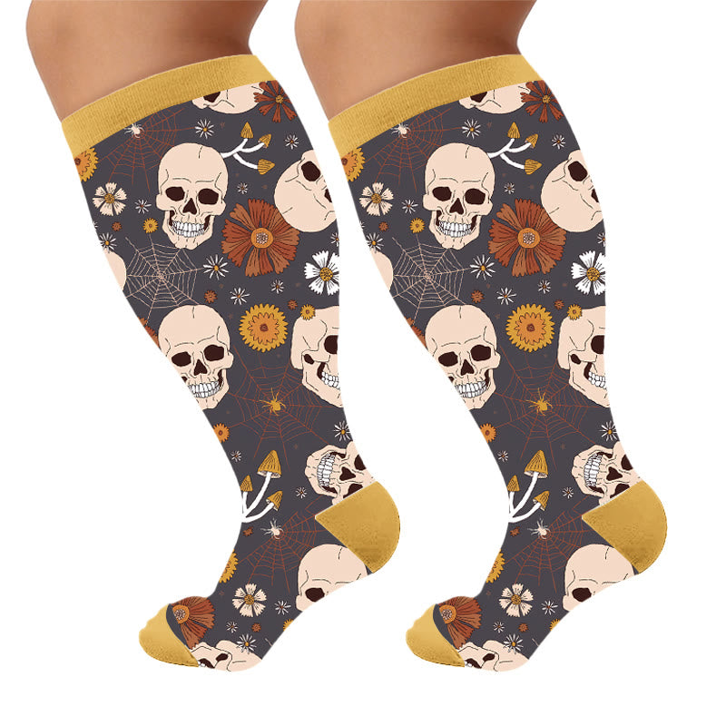 Plusock Plus Size Skull Series Compression Socks - Yellow(1 Pair) - 4XL - image 8