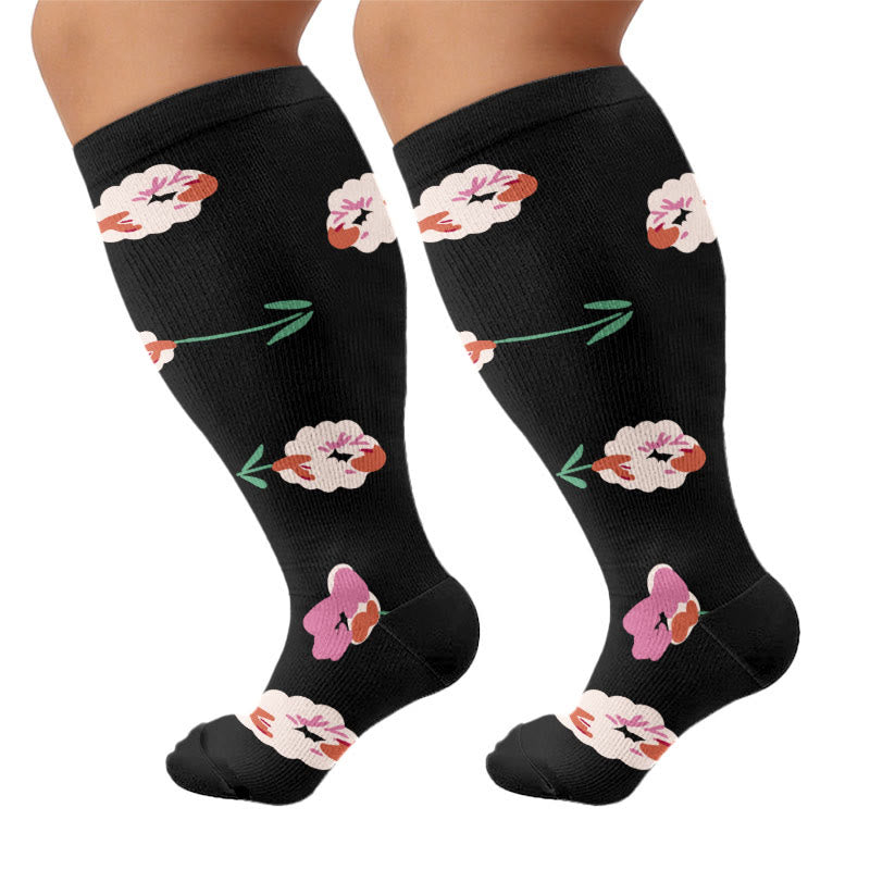 Plusock Plus Size Elegant Floral Compression Socks - Black - 4XL - image 6