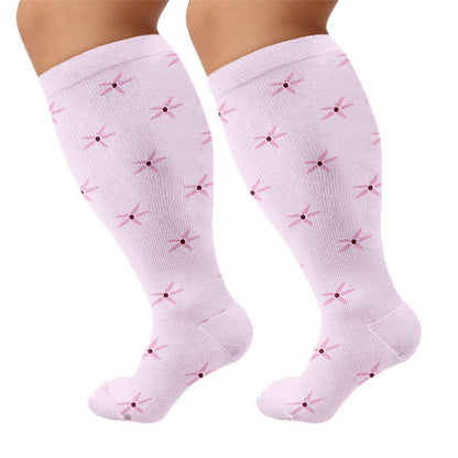 Plusock Plus Size Elegant Floral Compression Socks - Pink - 4XL - image 7