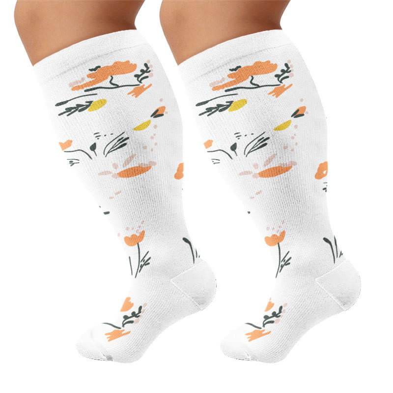 Plusock Plus Size Elegant Floral Compression Socks - White - 4XL - image 5