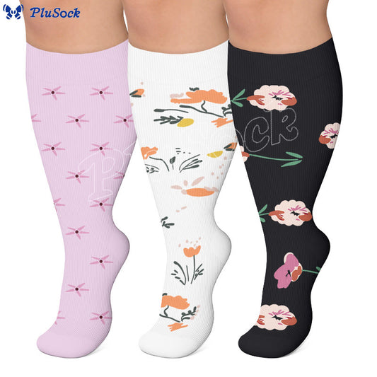 Plusock Plus Size Elegant Floral Compression Socks(3 Pairs) - image 0