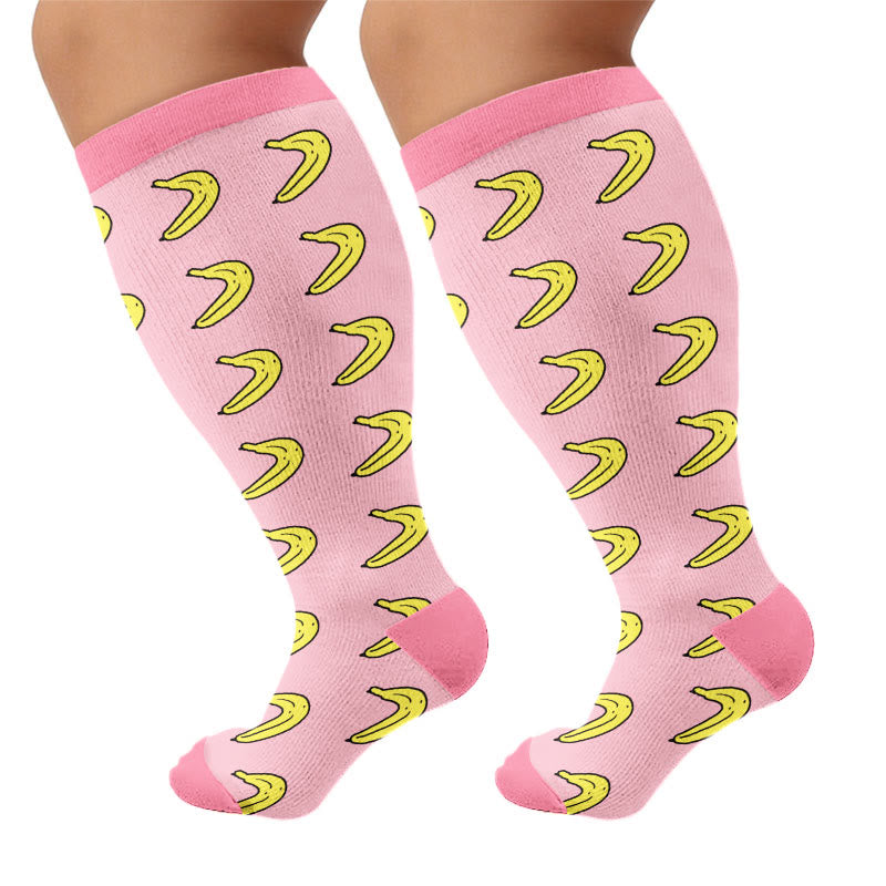 Plusock Plus Size Fruity Fun Compression Socks(4 Pairs) - Banana - 4XL - image 10