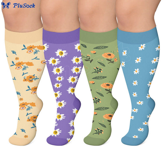 Plusock Plus Size Vintage Inspired Floral Compression Socks(4 Pairs) - image 0