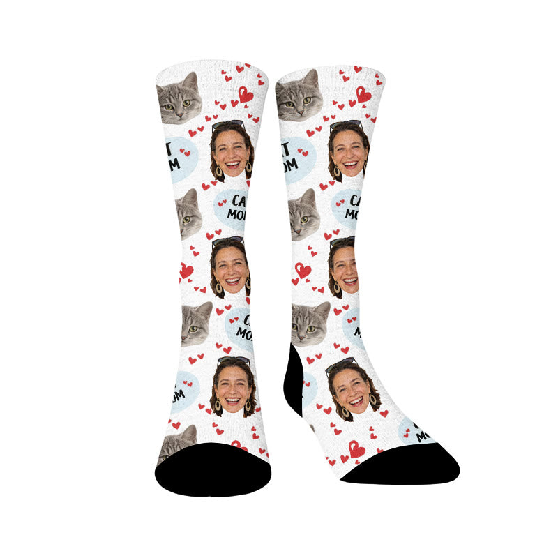 Plusock Cat Mom Dad Pet Face Custom Socks - White - Mom - EU37-44(US4-10) - image 3