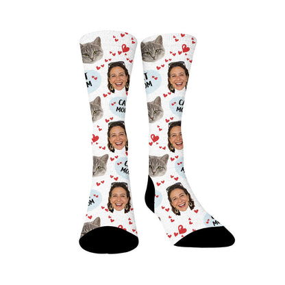 Plusock Cat Mom Dad Pet Face Custom Socks - White - Mom - EU37-44(US4-10) - image 3
