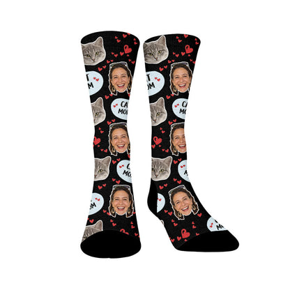 Plusock Cat Mom Dad Pet Face Custom Socks - Black - Mom - EU37-44(US4-10) - image 2