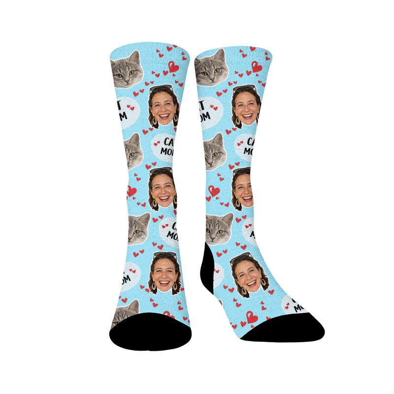 Plusock Cat Mom Dad Pet Face Custom Socks - Blue - Mom - EU37-44(US4-10) - image 6