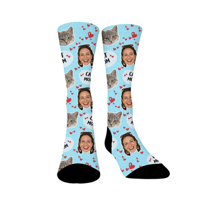 Plusock Cat Mom Dad Pet Face Custom Socks - Blue - Mom - EU37-44(US4-10) - image 6