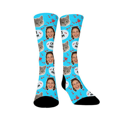 Plusock Cat Mom Dad Pet Face Custom Socks - Sky Blue - Mom - EU37-44(US4-10) - image 7