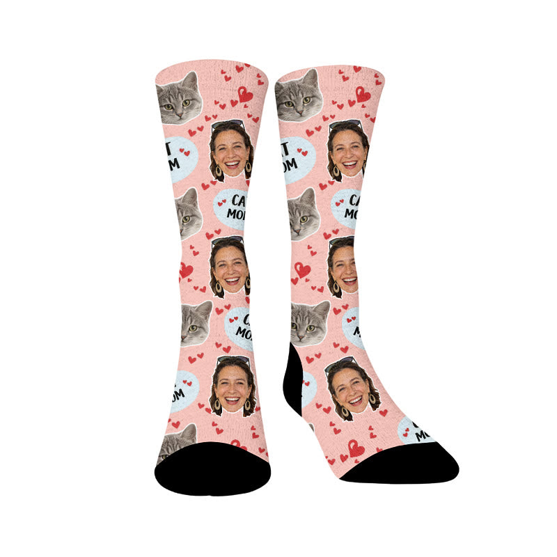 Plusock Cat Mom Dad Pet Face Custom Socks - Pink - Mom - EU37-44(US4-10) - image 5