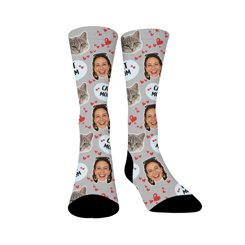 Plusock Cat Mom Dad Pet Face Custom Socks - Grey - Mom - EU37-44(US4-10) - image 4