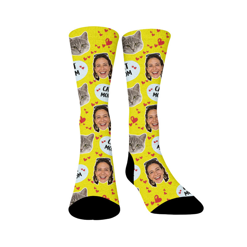 Plusock Cat Mom Dad Pet Face Custom Socks - Yellow - Mom - EU37-44(US4-10) - image 8
