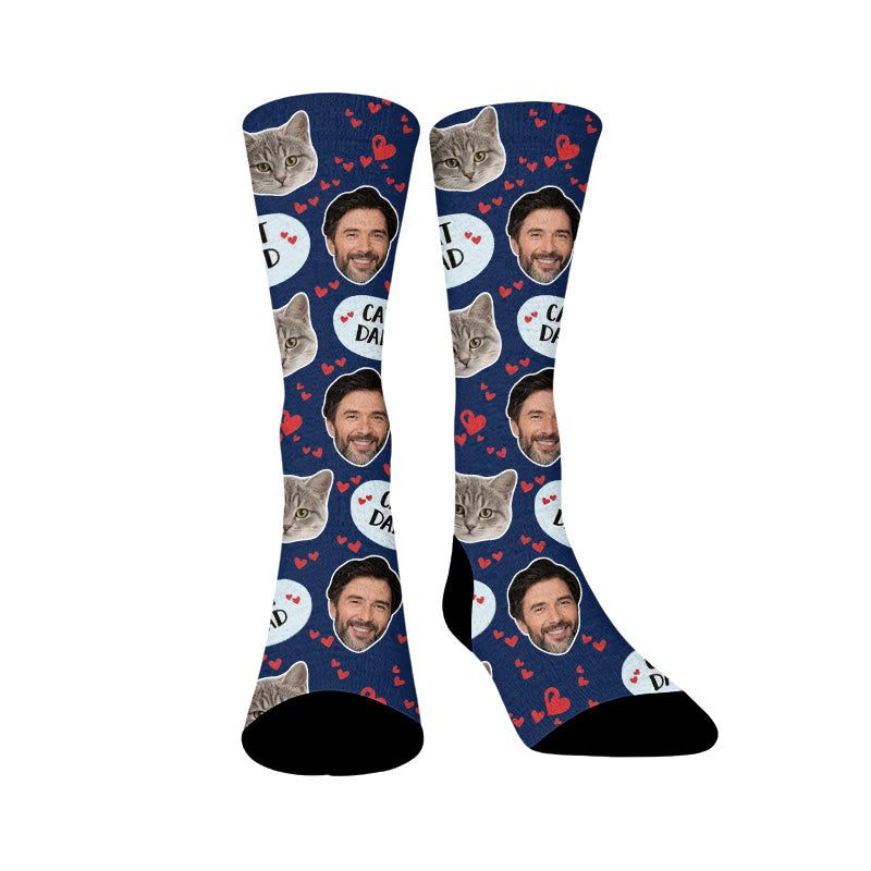 Plusock Cat Mom Dad Pet Face Custom Socks - Navy Blue - Dad - EU37-44(US4-10) - image 13