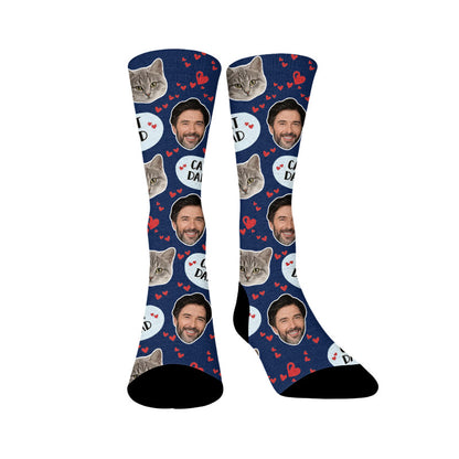 Plusock Cat Mom Dad Pet Face Custom Socks - Navy Blue - Dad - EU37-44(US4-10) - image 13