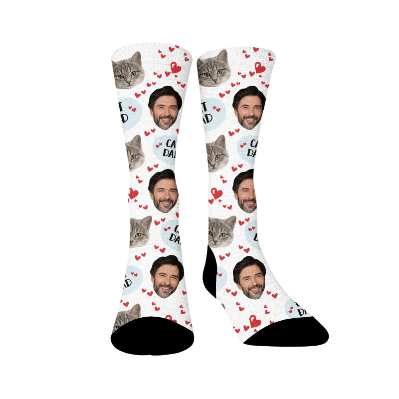 Plusock Cat Mom Dad Pet Face Custom Socks - White - Dad - EU37-44(US4-10) - image 12