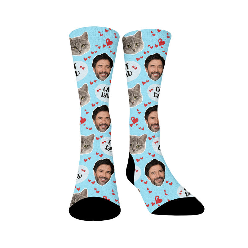 Plusock Cat Mom Dad Pet Face Custom Socks - Blue - Dad - EU37-44(US4-10) - image 16