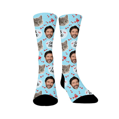 Plusock Cat Mom Dad Pet Face Custom Socks - Blue - Dad - EU37-44(US4-10) - image 16