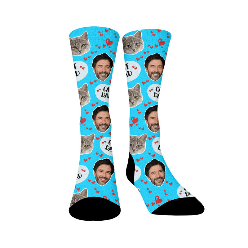 Plusock Cat Mom Dad Pet Face Custom Socks - Sky Blue - Dad - EU37-44(US4-10) - image 17