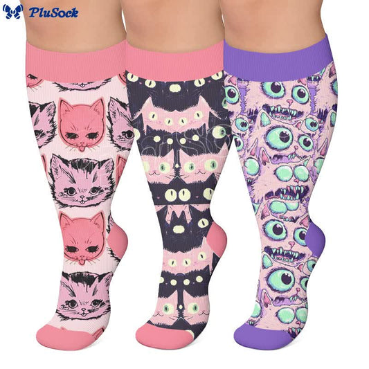 Plusock Plus Size Whimsical Cats Compression Socks - image 0