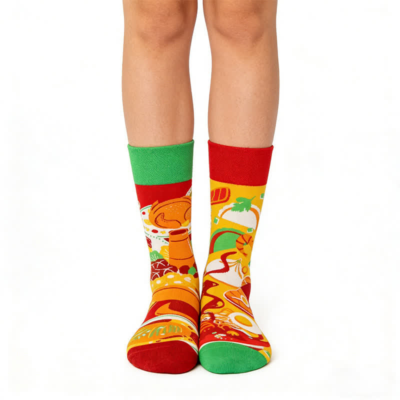 Plusock Colorful Food Print Quarter Socks - Orange - EU36-43(US3-9) - image 0