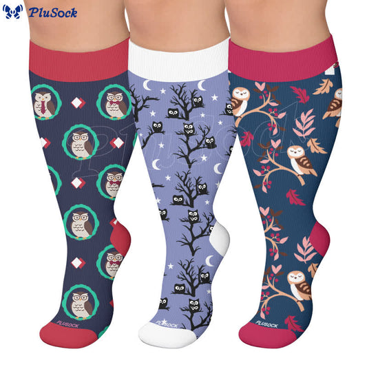 Plusock Plus Size Charming Owl Themed Compression Socks - image 0