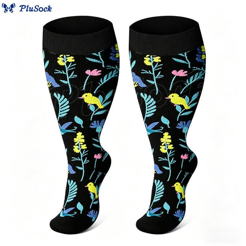 Plusock Plus Size Painted Flowers Compression Socks(3 Pairs) - image 4