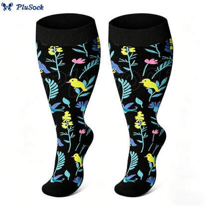 Plusock Plus Size Painted Flowers Compression Socks(3 Pairs) - image 4