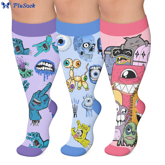 Plusock Plus Size Distorted Faces Compression Socks - image 0