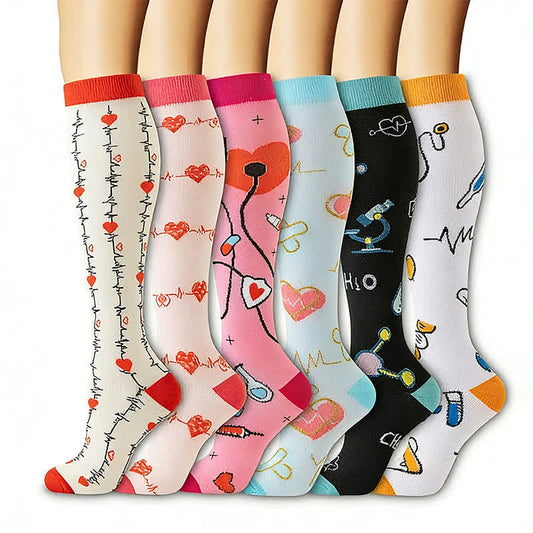 Plusock Heart Rate Monitors Knee High Compression Socks(6 Pairs) - Multicolor - L/XL - image 0