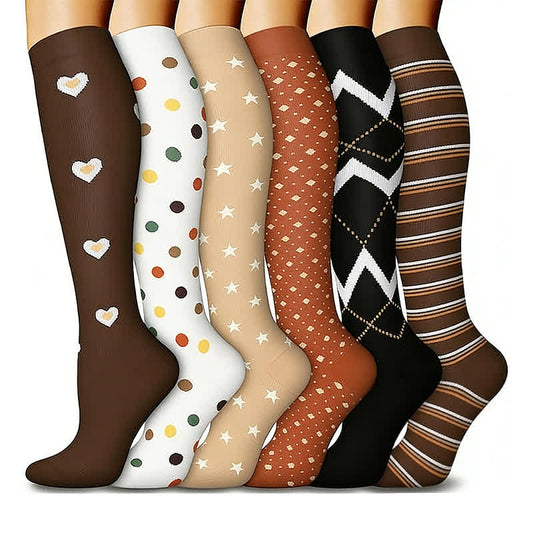 Plusock Heart Dots Star Compression Socks(6 Pairs) - Multicolor - L/XL - image 0