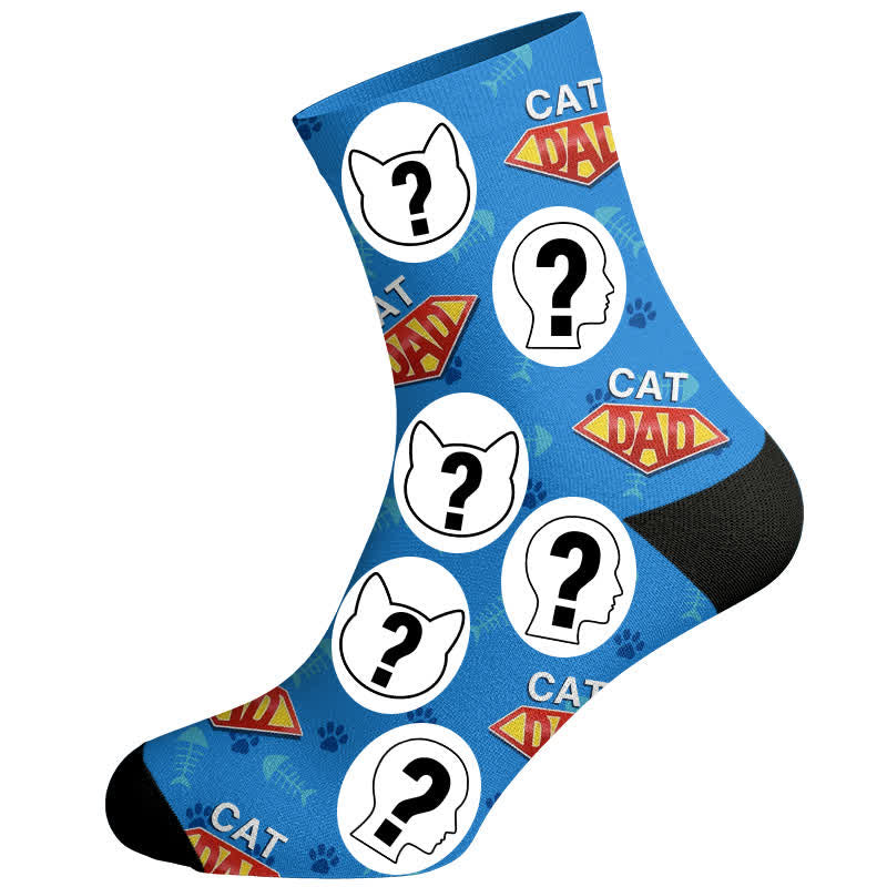 Plusock Cat Dad Custom Cat Face Socks - Blue - EU37-44(US4-10) - image 2