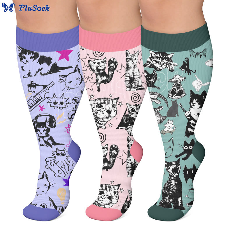 Plusock Plus Size Fun Cat Series Compression Socks - image 0