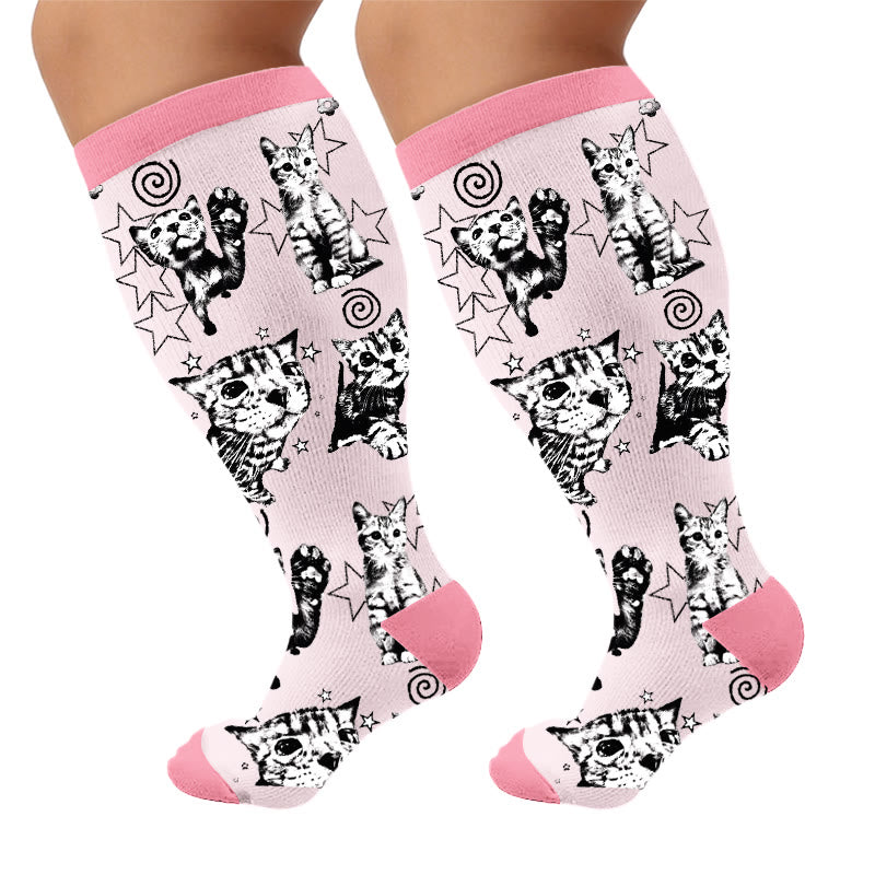 Plusock Plus Size Fun Cat Series Compression Socks - Pink(1 Pair) - 4XL - image 6