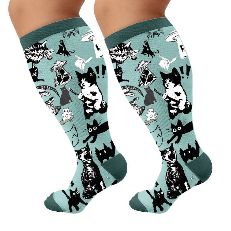 Plusock Plus Size Fun Cat Series Compression Socks - Green(1 Pair) - 4XL - image 7