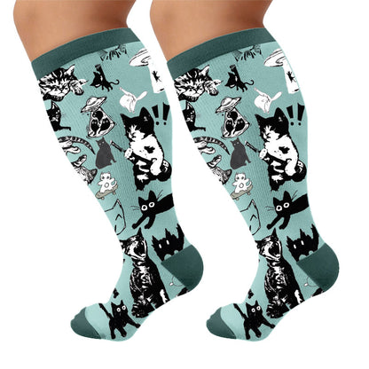 Plusock Plus Size Fun Cat Series Compression Socks - Green(1 Pair) - 4XL - image 7