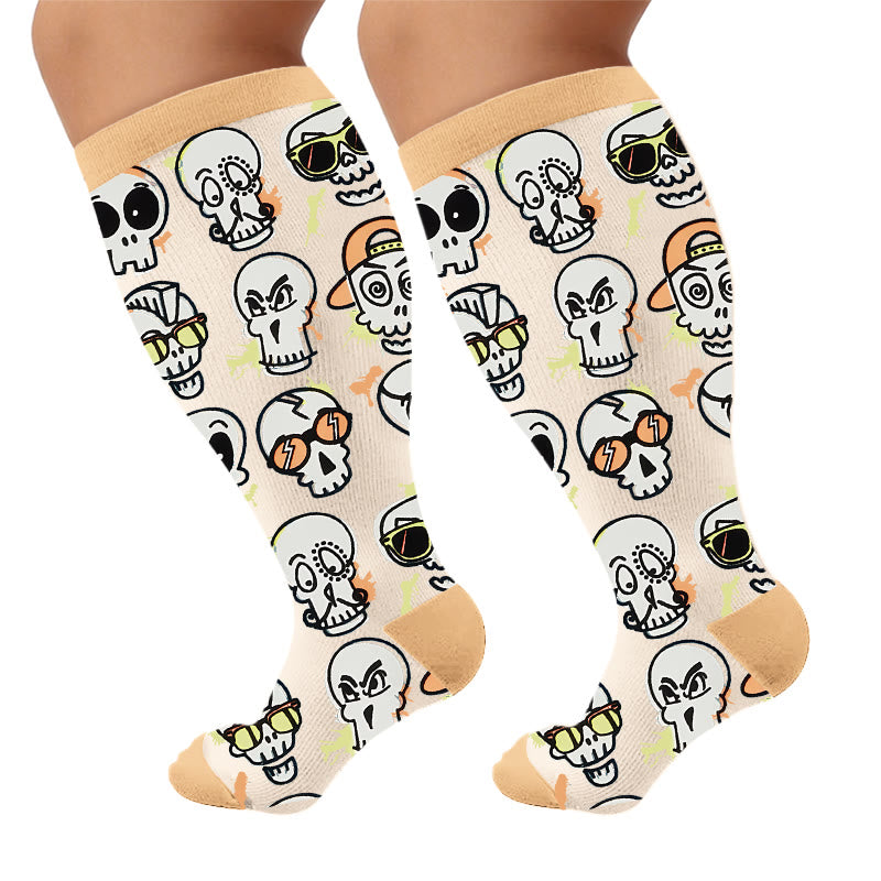 Plusock Plus Size Wacky Skulls Compression Socks - Apricot(1 Pair) - 4XL - image 6