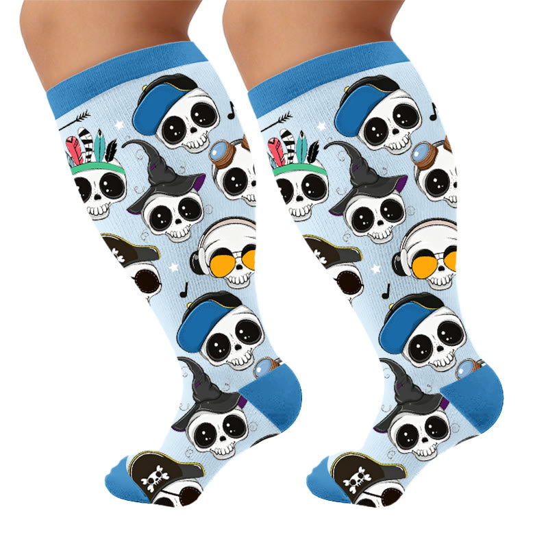 Plusock Plus Size Wacky Skulls Compression Socks - Blue(1 Pair) - 4XL - image 5