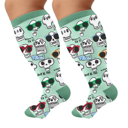 Plusock Plus Size Wacky Skulls Compression Socks - Green(1 Pair) - 4XL - image 7