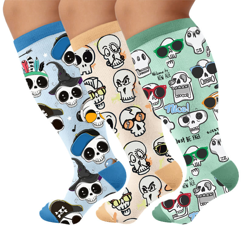 Plusock Plus Size Wacky Skulls Compression Socks - Multicolor(3 Pairs) - 4XL - image 1