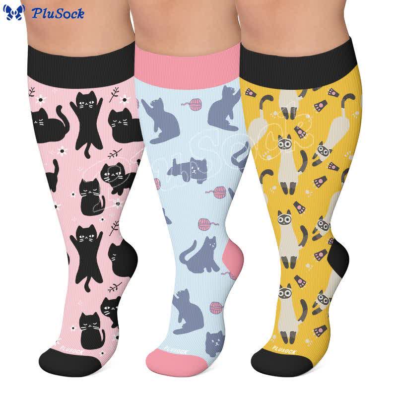 Plusock Plus Size Cute Cat Print Compression Socks - image 0