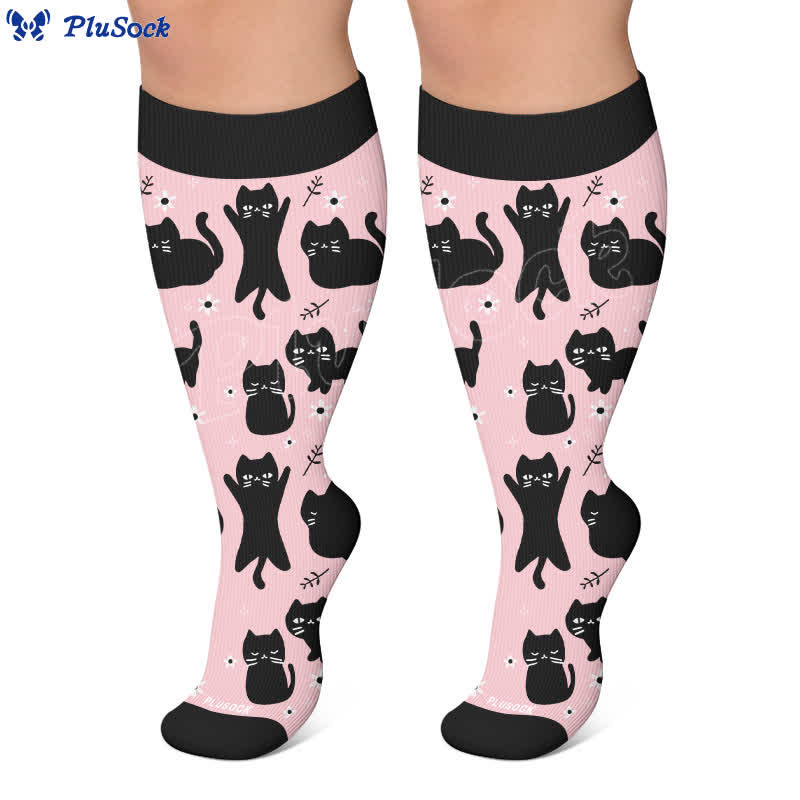 Plusock Plus Size Cute Cat Print Compression Socks - image 2