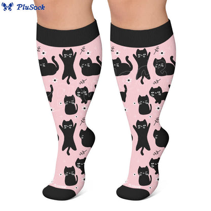 Plusock Plus Size Cute Cat Print Compression Socks - image 2