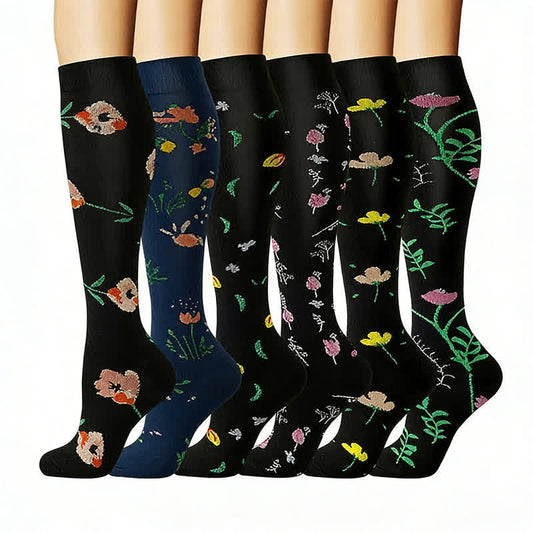 Plusock Floral Garden Embroidered Compression Socks(6 Pairs) - Multicolor - L/XL - image 0