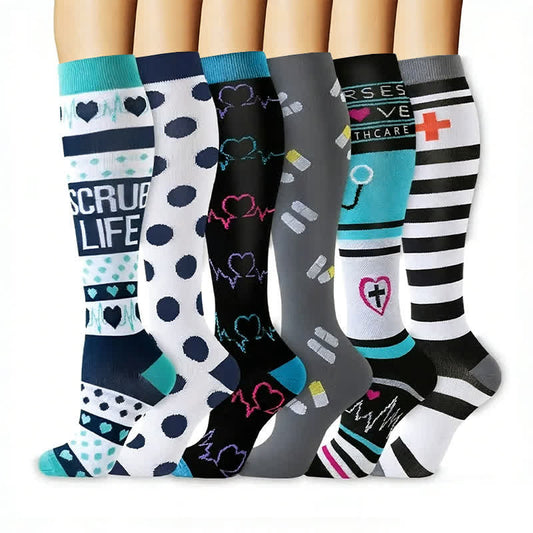 Plusock Healthcare Icon Mixed Pattern Compression Socks(6 Pairs) - Multicolor - L/XL - image 0