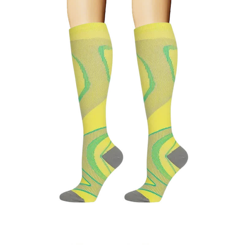 Plusock Sporty Geometric Line Compression Socks(4 Pairs) - Yellow - L/XL - image 3