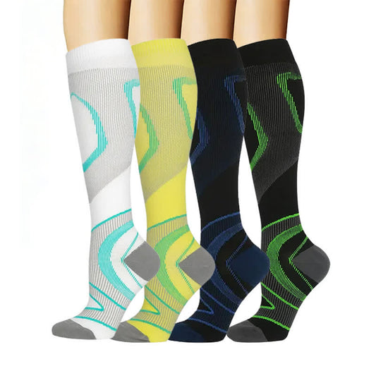Plusock Sporty Geometric Line Compression Socks(4 Pairs) - Multicolor - L/XL - image 0